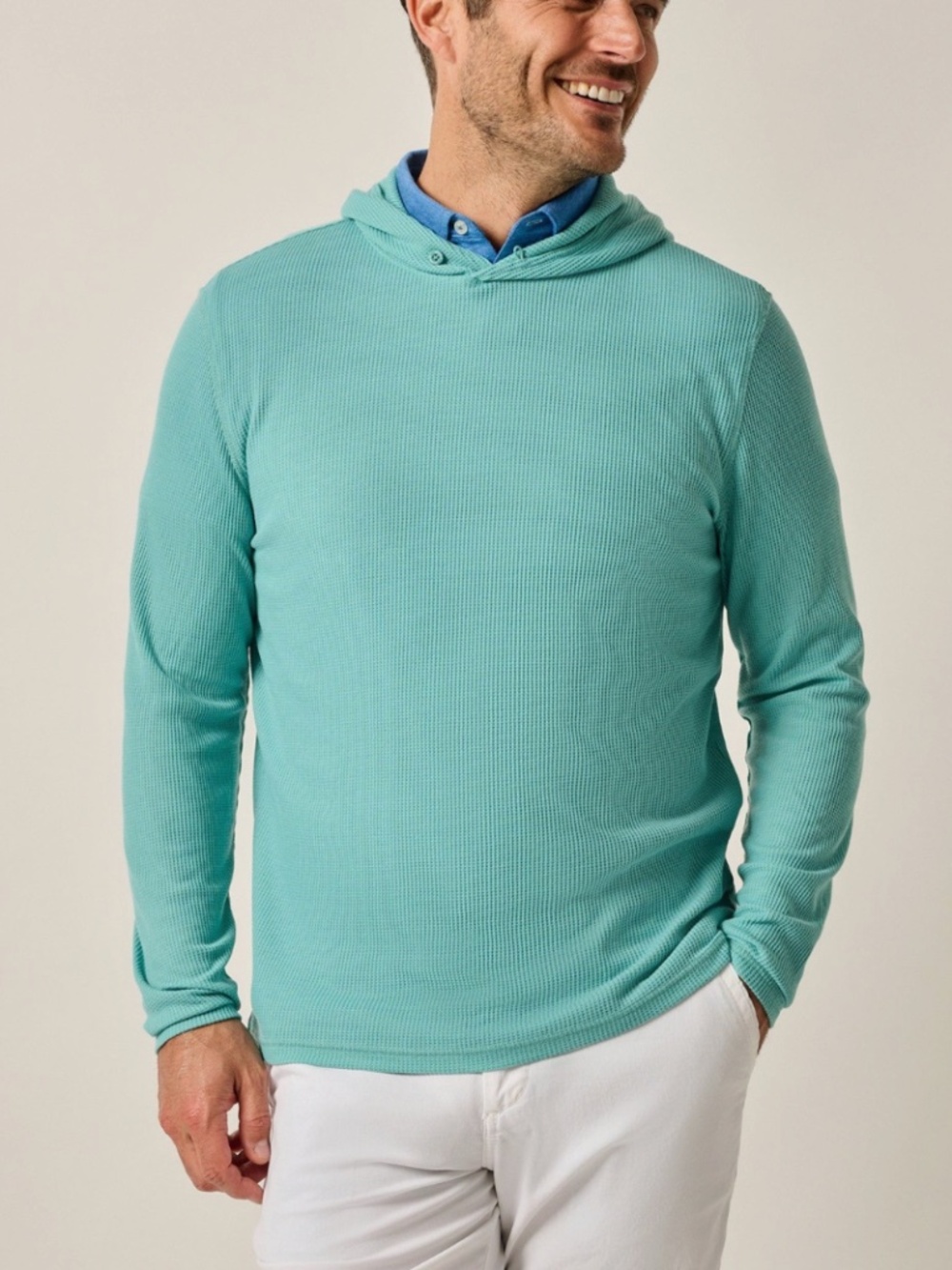 Johnnie-O Men's Medium Green Grass Brinson Waffle Hoodie MSRP $148